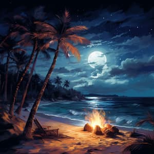 Oceanic Flames: Beach Bonfire Reverie - Ocean Wave