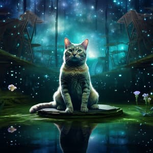 Cats' Melodic Retreat: Waterside Harmony - Rainforest Sounds