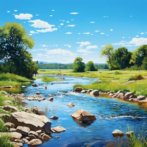 Tranquil Waterscapes: Birdsong by the Riverside - Under Bare Sky