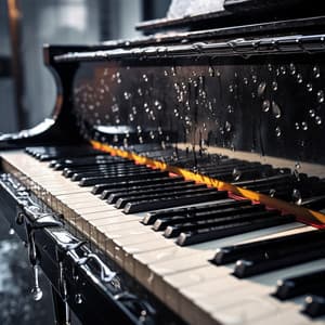 Refugio Felino Con El Piano Lluvioso En La Tranquilidad - En el piano