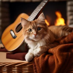 Cats' Fireside Strings: Gentle Guitar and Flame Sounds - Gentle Music