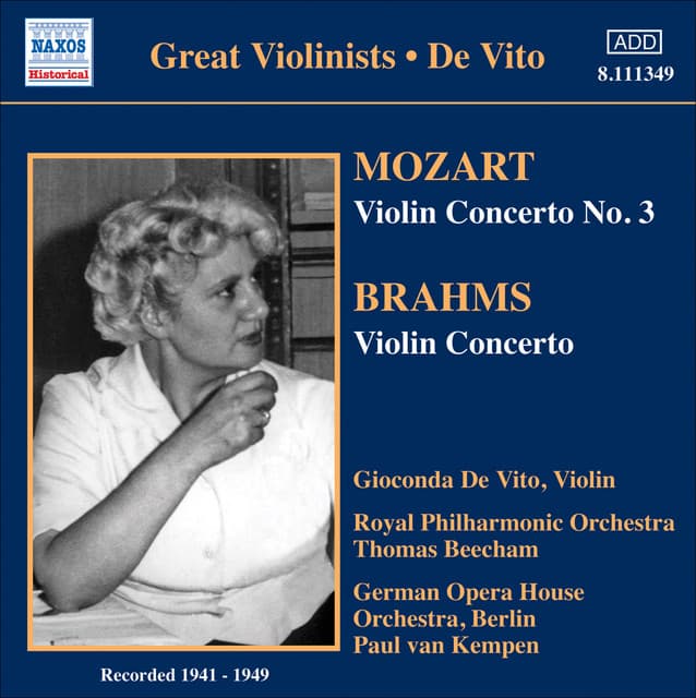 Mozart, W.A.: Violin Concerto No. 3 / Brahms, J.: Violin Concerto - Gioconda De Vito