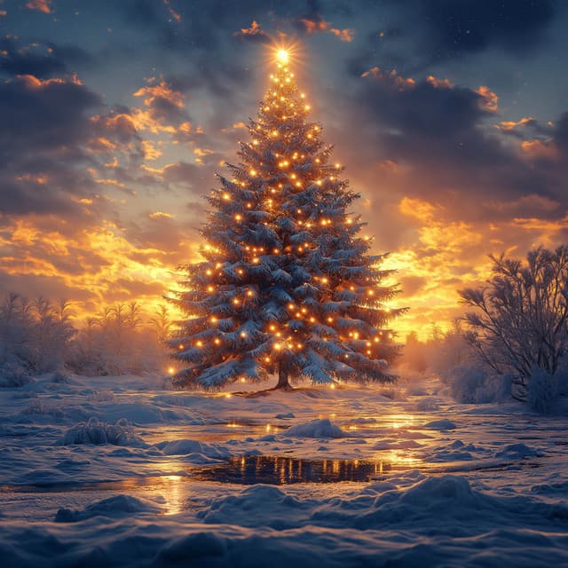 Golden Tree Illuminates The Christmas Night - Holiday Glow