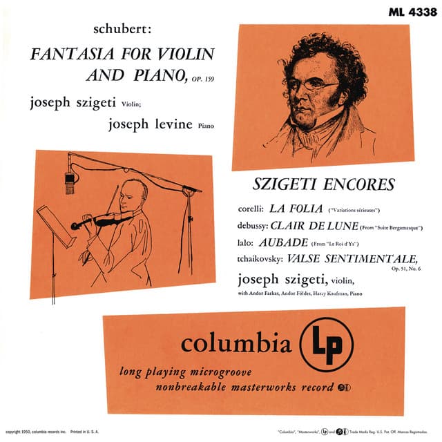 Joseph Szigeti Plays Schubert, Corelli, Debussy, Lalo, Tchaikovsky & Bach - Joseph Szigeti