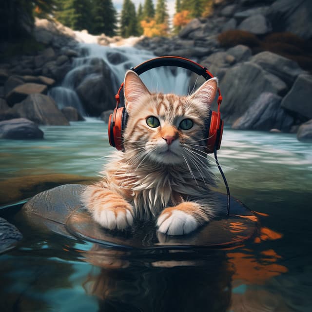 Cat's Waterfront Serenity: Streamside Feline Harmony - Nature & Rainforest Sounds Collective